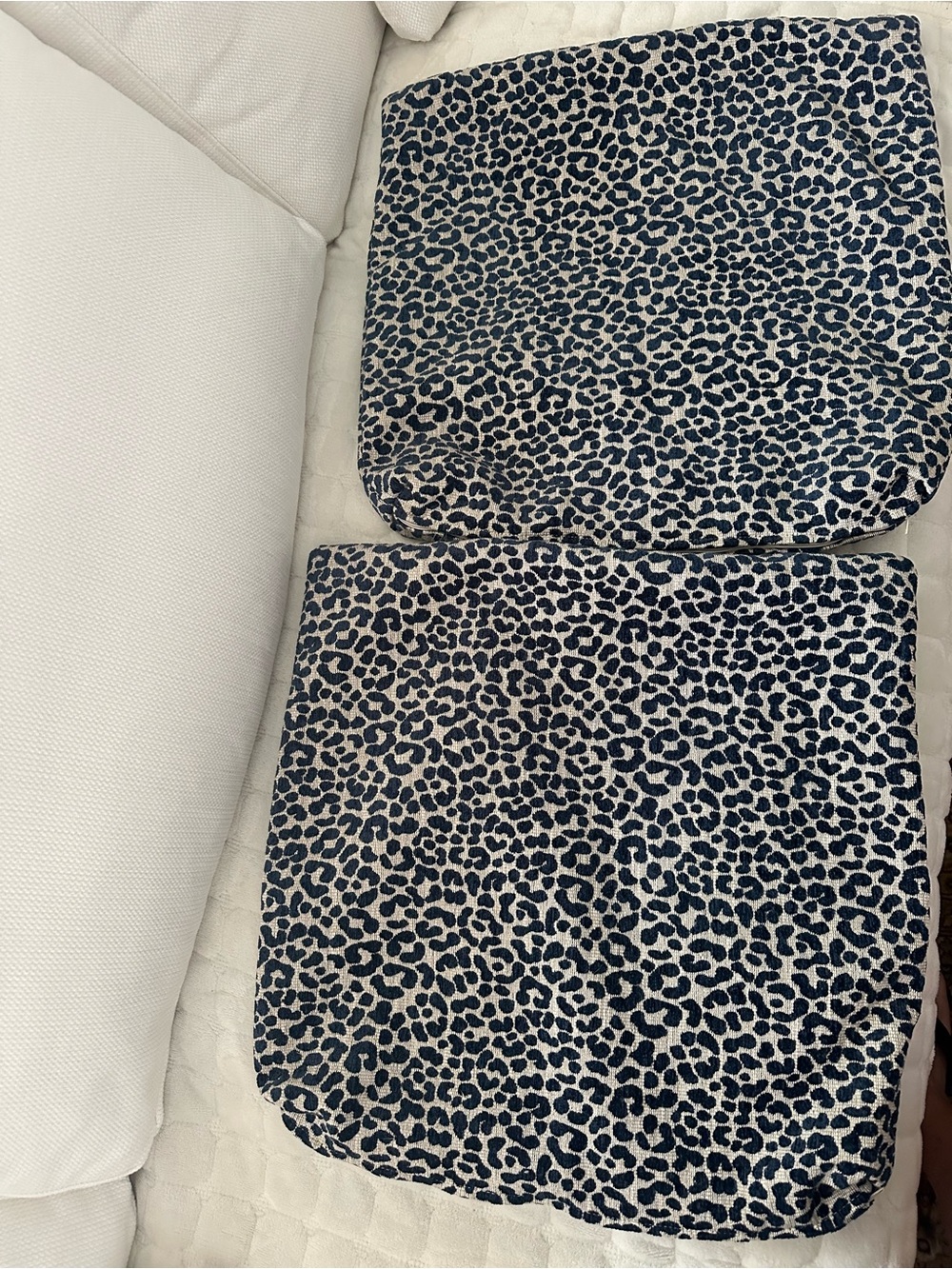 Two Leopard/Cheetah Print Accent Pillow Covers in Navy/Black and Cream 20”x20”